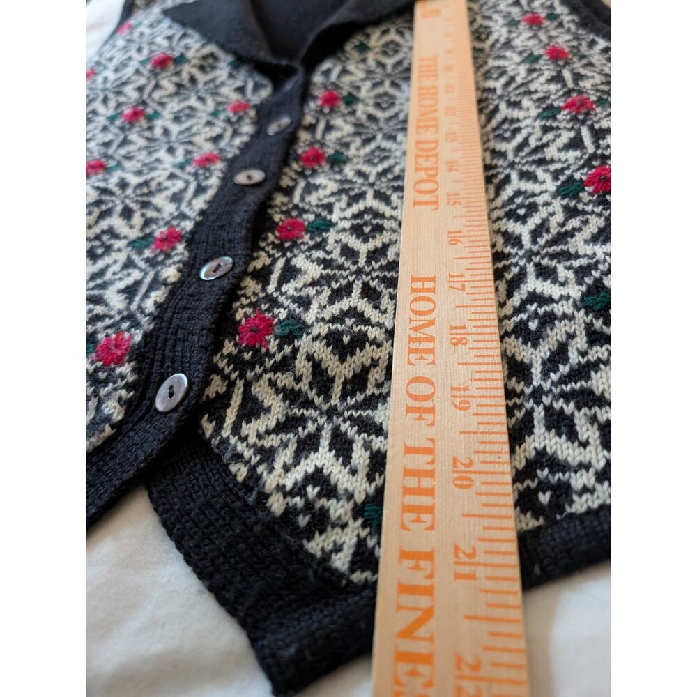 Vintage 90s Talbots Petites Wool Blend Floral Nordic Fair Isle Vest PL - Picture 6 of 9